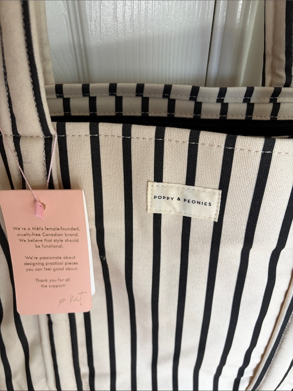 Poppy & Peonies Cream and Black Striped Daydreamer Canvas Tote - Picture 2 of 7